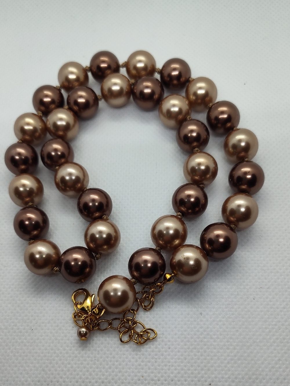 RMN Bronze and gold color quality faux pearl necklace 22 inches adjustable